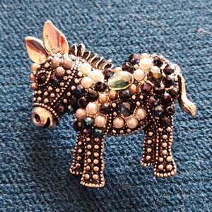 Silver and Embellished Stones Costume Donkey Brooch Pin